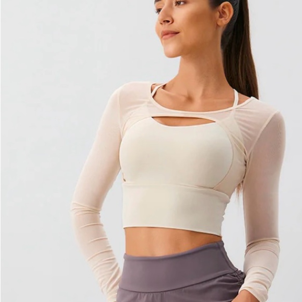 Elegant Cream Long Sleeve Crop Top